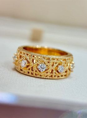 S925纯银藤格纹镶钻时尚戒指编织菱格轻奢优雅指环手饰