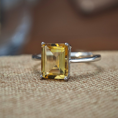 方糖天然黄水晶戒指镶嵌S925纯银高级感彩宝戒指