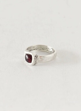 S925纯银韩版小众设计感复古红色戒指韩版简约博主款个性指环批发