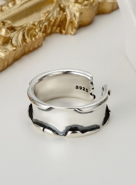 韩版高级感戒指复古做旧开口