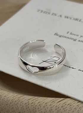 S925纯银韩版小众设计感镂空爱心戒指复古时尚韩式风指环