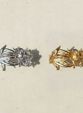 新款繁华缠绕轻奢小众花卉交叠手镯精致独特百搭小众设计开口可调