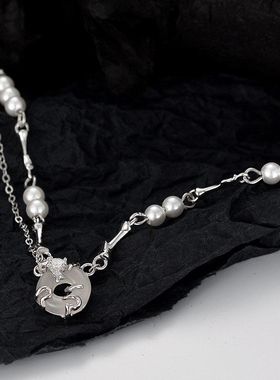 新中式小众S925纯银平安扣闲聊女白金色手工短款贝珠锁骨链