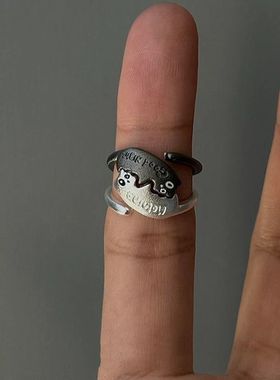 「拥抱小猫」早安晚安猫咪情侣对戒可爱小众百搭开口戒指
