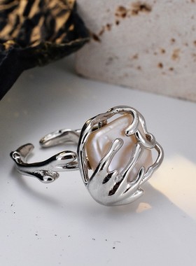 【K社制造】巴洛克珍珠戒指冷淡风高级感开口S925纯银食指戒女