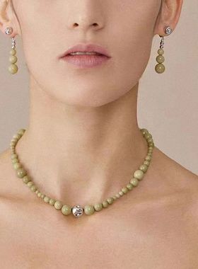 董洁同款牛油果绿天然石串珠项链耳坠小清新气质高级感百搭锁骨链