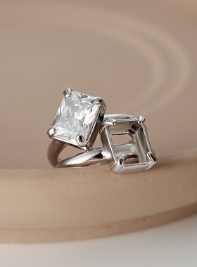 【K社制造】高级感S925纯银破损戒指女ins镂空开口四方钻食指戒