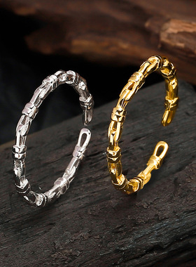 J1455 韩版简约S925通体纯银链条指环女开口小巧百搭小众戒指