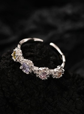 【K社制造】小众彩钻戒指女不掉色925纯银彩色锆石手饰跨境新品