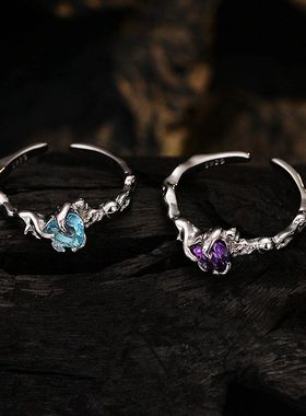 【K社制造】小巧时尚S925纯银纹理爱心戒指女ins风开口宝石细尾戒