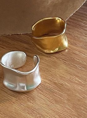 【K社制造】宽戒指女极简风时尚百搭磨砂哑光金银两色开口食指戒
