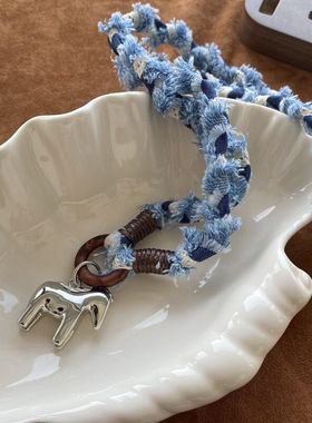 编织项链小众布艺吊坠设计感高级感女轻奢配饰长款毛衣链饰品颈链