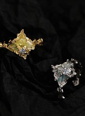 【K社制造】纹理质感彩钻戒指小众S925纯银冷淡风高级感滴胶饰品