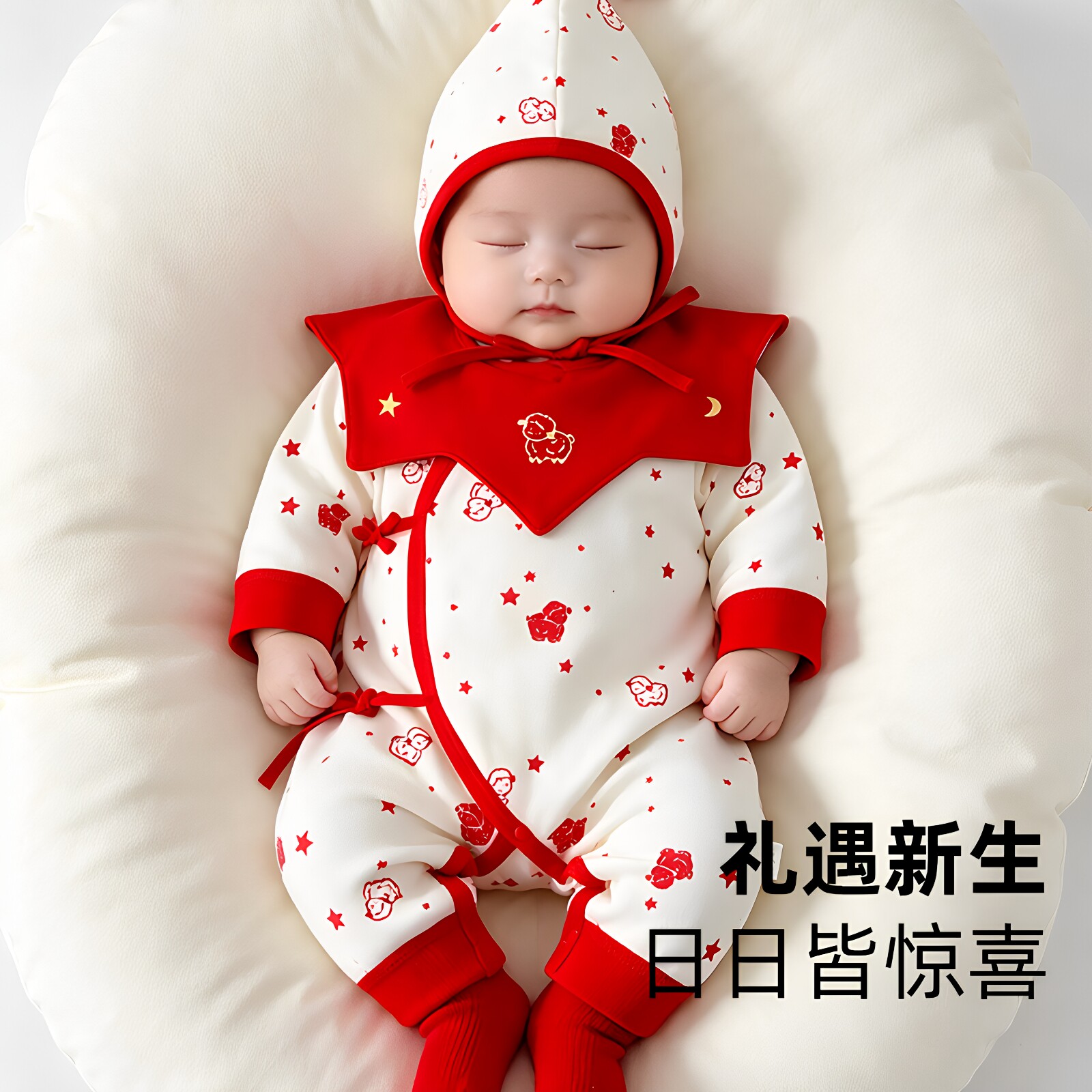 新生婴儿衣服羊年52码秋季月子女宝宝满月百天酒喜庆连体衣纯棉男