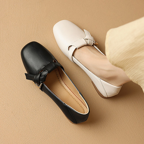 温柔晚晚风春秋季方头玛丽珍鞋子