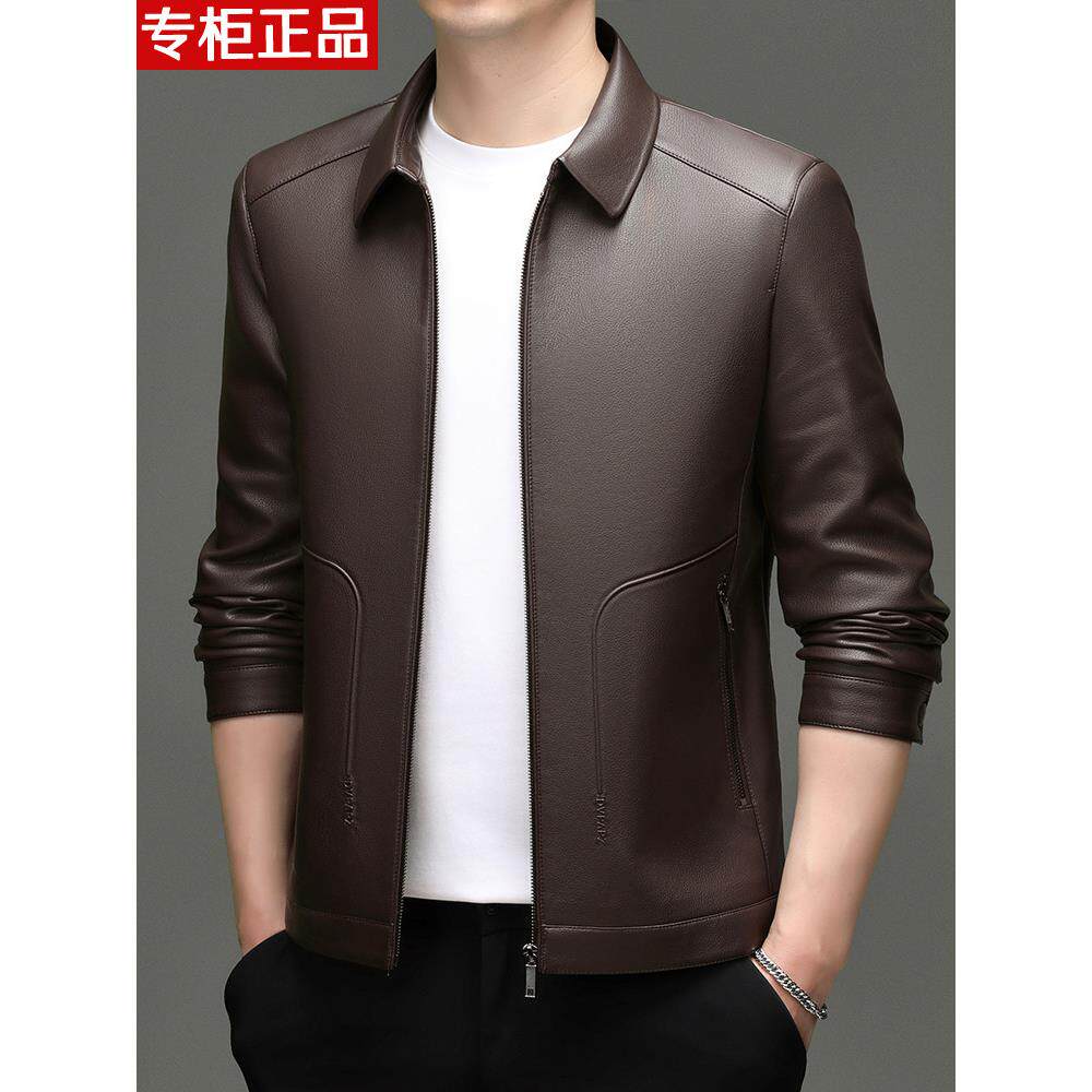 2026年春节新款海宁真皮皮衣男翻领修身绵羊皮皮夹克商务休闲外套