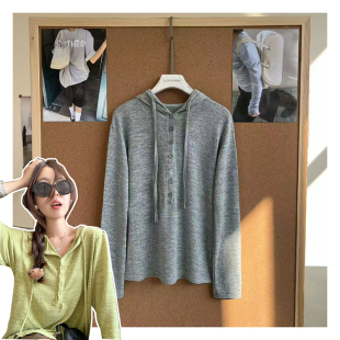 针织衫 色织双纱显瘦女士连帽长袖 T恤 「连帽半排扣」春款 031421