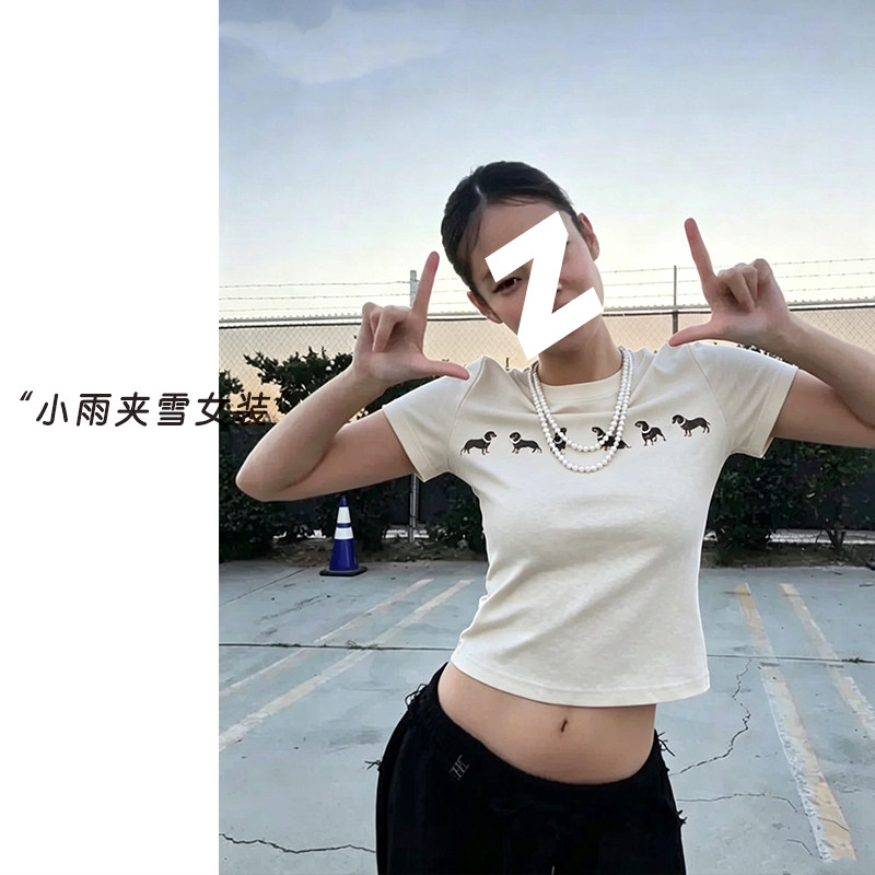 060521~「手工珍珠小狗雨露棉T」韩系！卡通显瘦女士短袖T恤