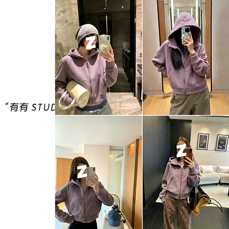 102424~「Lu系加绒外套」韩系！冬款连帽拉链女士休闲外套