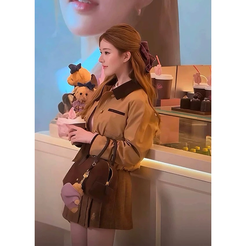 翻领撞色金色扣女士棉衣外套