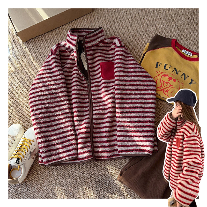 简约百搭加厚条纹女士外套