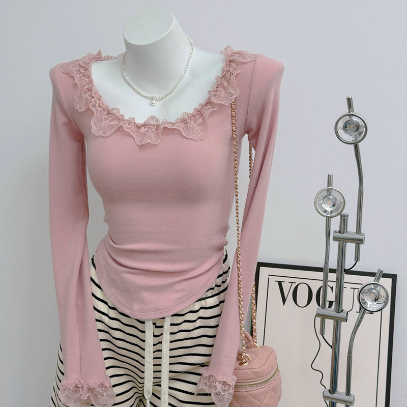 长袖纯欲薄款蕾丝绒棉女款