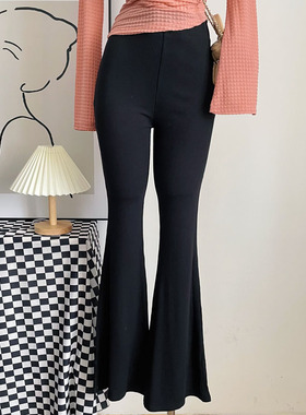 封神马蹄裤高腰弹力黑色微喇叭裤直筒马蹄裤修身拖地长裤女显腿长