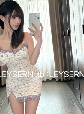 LEYSERN紫风铃*纯欲碎花吊带睡裙女薄款甜美性感蕾丝家居服睡衣女