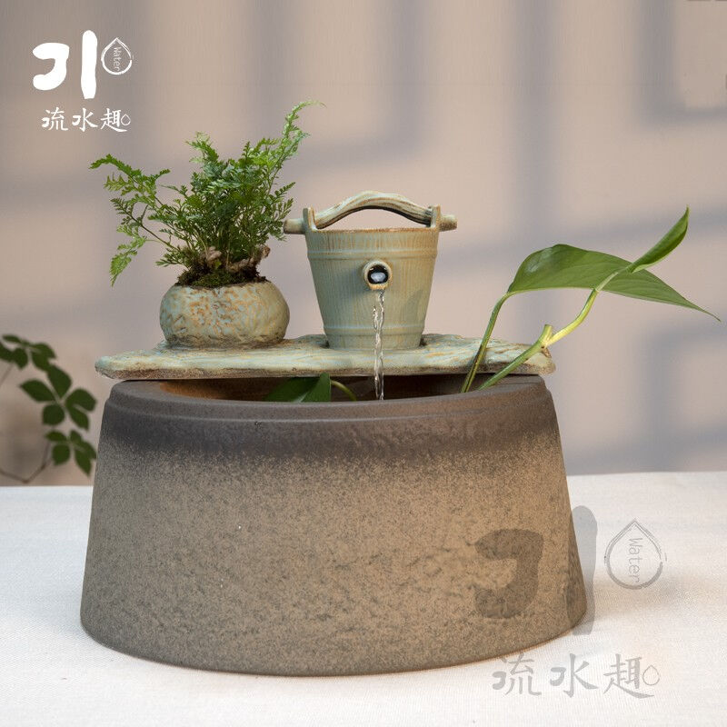 流水趣陶瓷流水摆件鱼缸造景桌面客厅装饰品花盆喷泉开业乔迁送礼