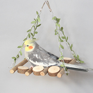 8玖-鹦鹉天然树枝秋千吊桥玩具攀爬栈道鸟玩具栖息木鸟笼配件