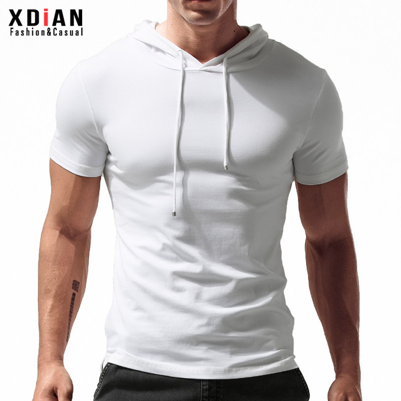 续点连帽短袖t恤男薄款修身纯棉潮流带帽卫衣运动上衣服潮牌夏季