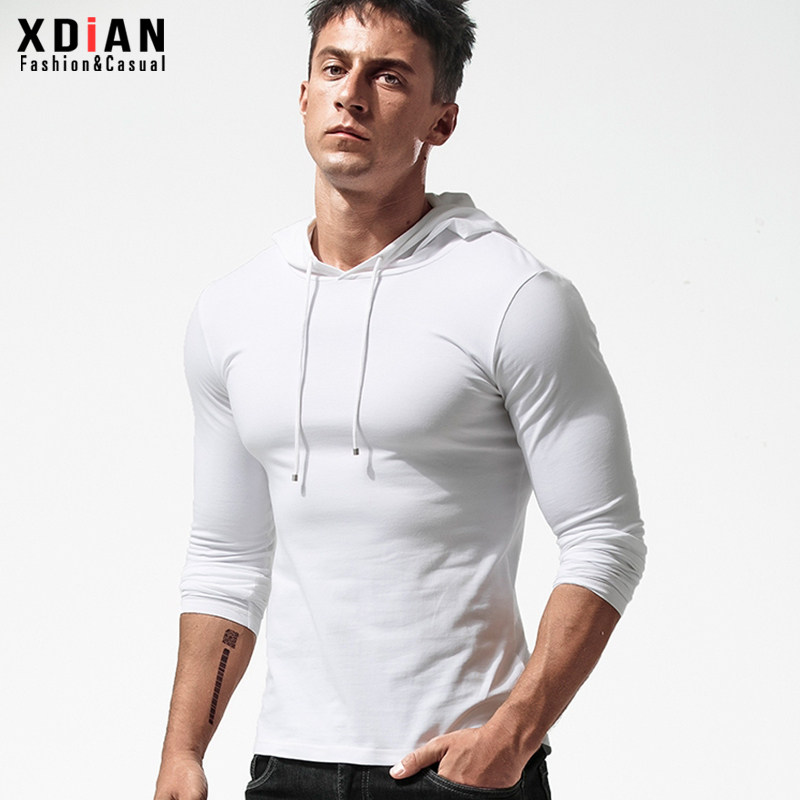 续点连帽卫衣男士薄款带帽长袖t恤帅气纯棉帽衫修身打底衫秋冬季