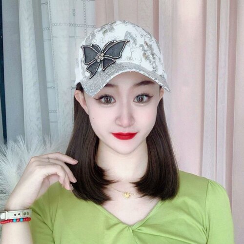 时尚潮流假发减龄百搭蝴蝶鸭舌帽中长直发短内扣一体帽子假发头套