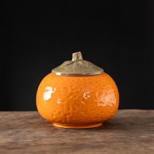 橘子糖罐大吉大利高颜值防飞灰烟灰缸茶叶罐带盖密封罐陶瓷罐小号