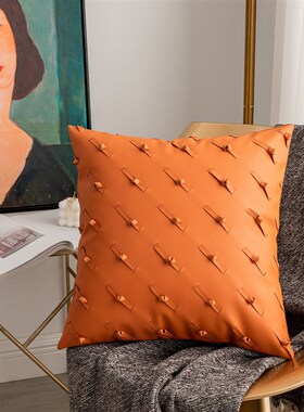 仿皮质抱枕沙发客厅经典拼接靠垫酒店橙色轻奢靠背方形