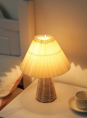 北欧百褶ins小夜灯百褶台灯装饰复古Vintae卧室床头灯高级感氛围