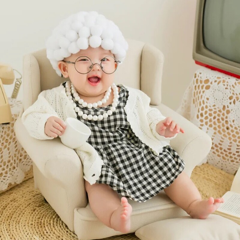 出租老太太奶奶摄影套装新生儿百天周岁照服装影楼宝宝连衣裙主题