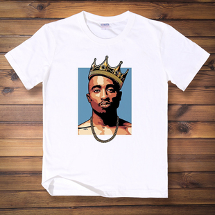 T恤 纯棉 匪帮说唱 2pac 宽松男女同款 短袖 圆领 衣服 图帕克