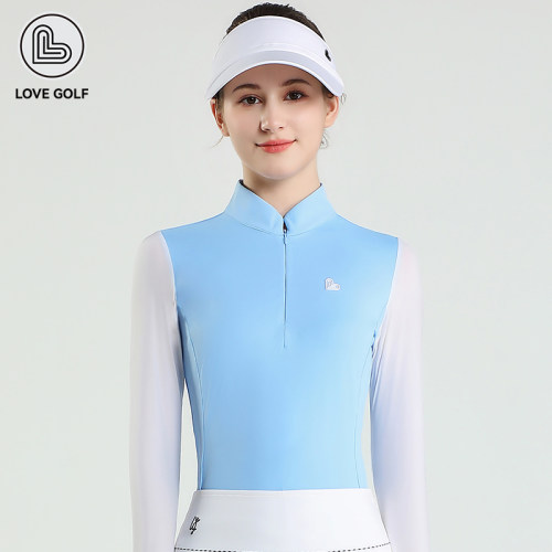 LoveGolf高尔夫冰丝女款长袖 浅蓝户外运动立领防晒上衣LG0609