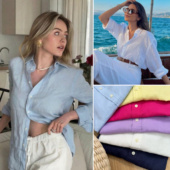 经典 R家刺绣horse标亚麻衬衣法式 高级感宽松长袖 清仓不退换 衬衫