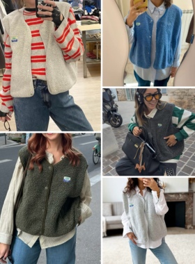 MoreLess AMV明星同款美式复古羊羔毛马甲宽松休闲摇粒绒无袖外套