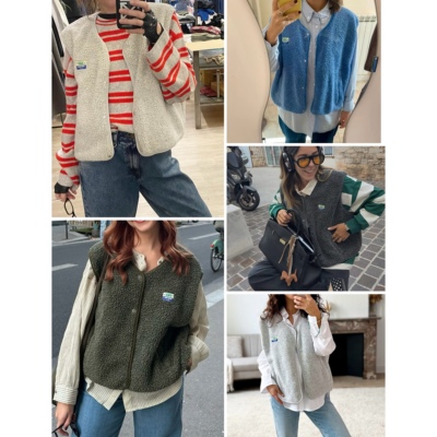 AMV明星同款美式复古羊羔毛马甲