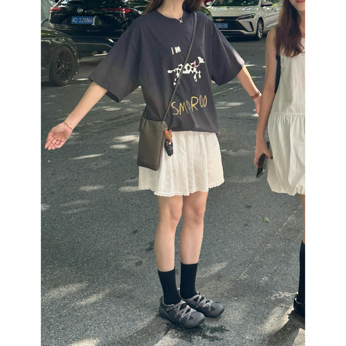 breeze镂空刺绣小花边半身裙