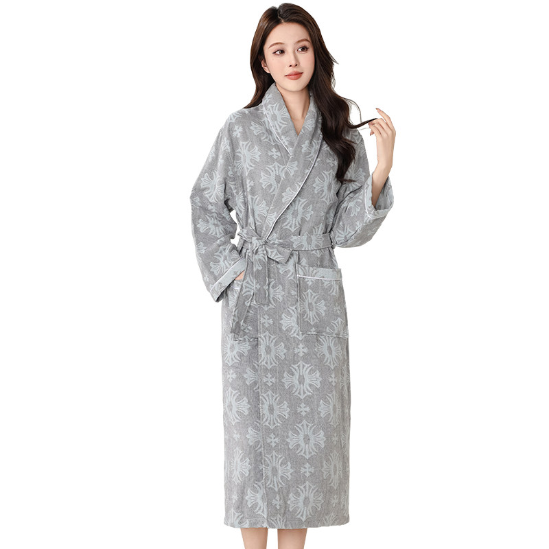 优美纺纯棉女士纱布复古吸水睡袍