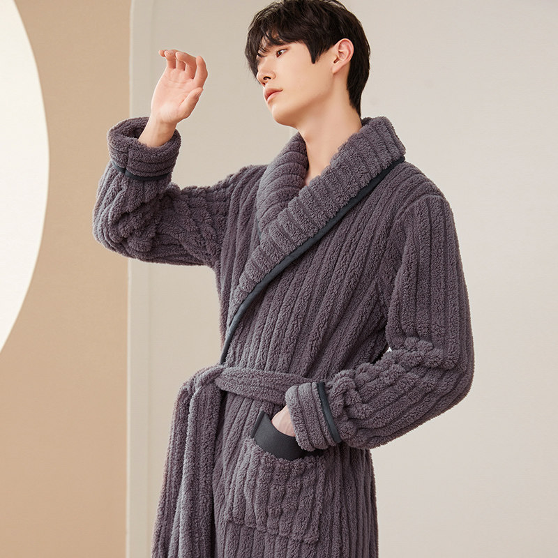男春季睡衣保暖加长款保暖法兰绒