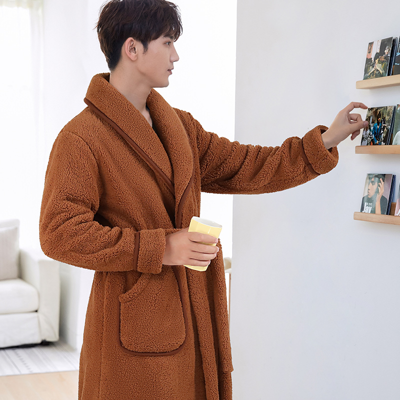 加厚保暖法兰绒睡袍珊瑚绒男士