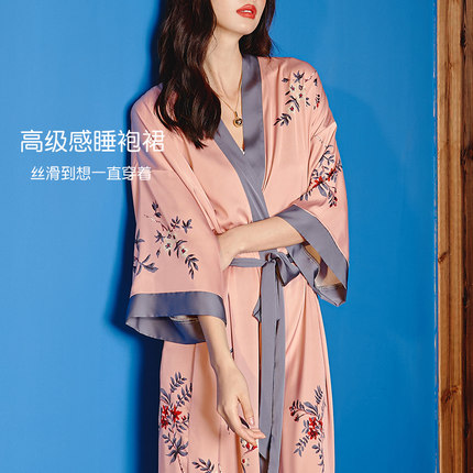 睡袍女仿真丝浴袍性感睡衣丝绸夏季冰丝结婚新娘晨袍伴娘丝质浴衣