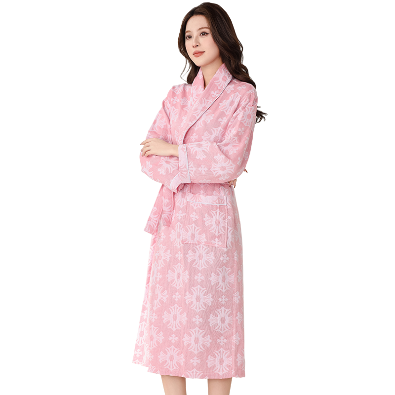 优美纺纯棉女士纱布简约吸水浴袍