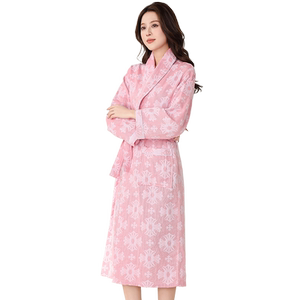 优美纺纯棉女士纱布简约吸水浴袍