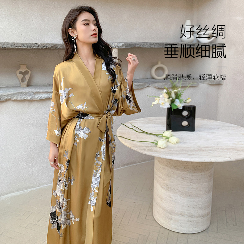 睡衣女防真丝夏季结婚浴袍性感丝绸春秋宽松系带家居服长薄款睡袍
